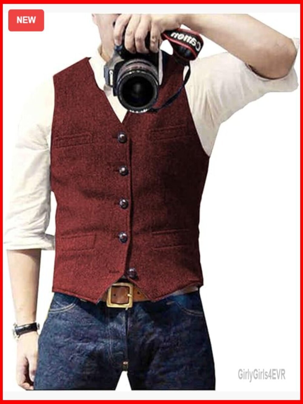 Men's Slim Fit Wool Tweed Vest V-Neck Waistcoat for Prom Business
